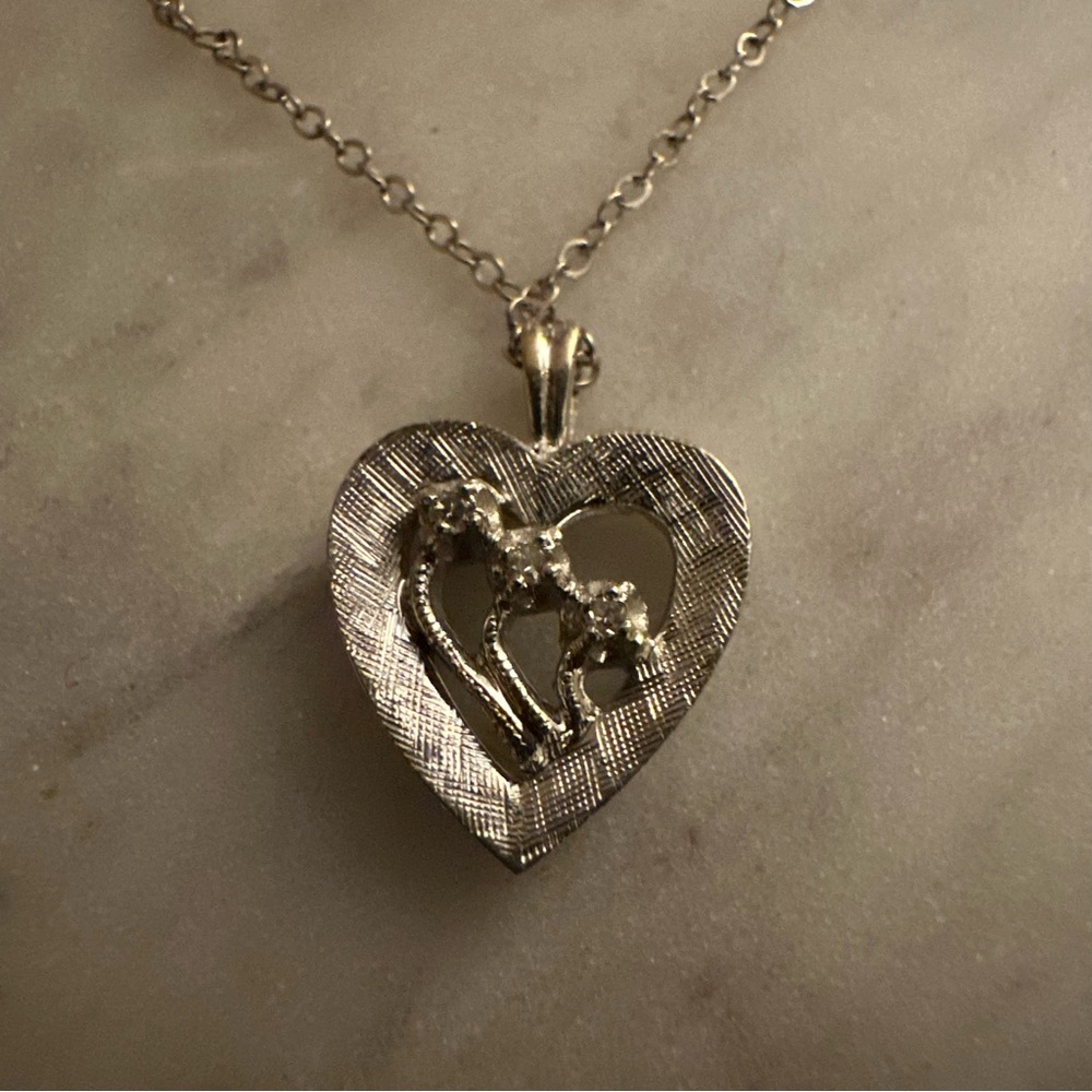 Heart Pendant Necklace with Cubic Zirconia Accent - Silver Tone
